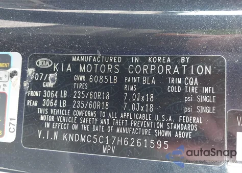 2017 Kia Sedona Ex from USA, damaged, VIN KNDMC5C17H6261595